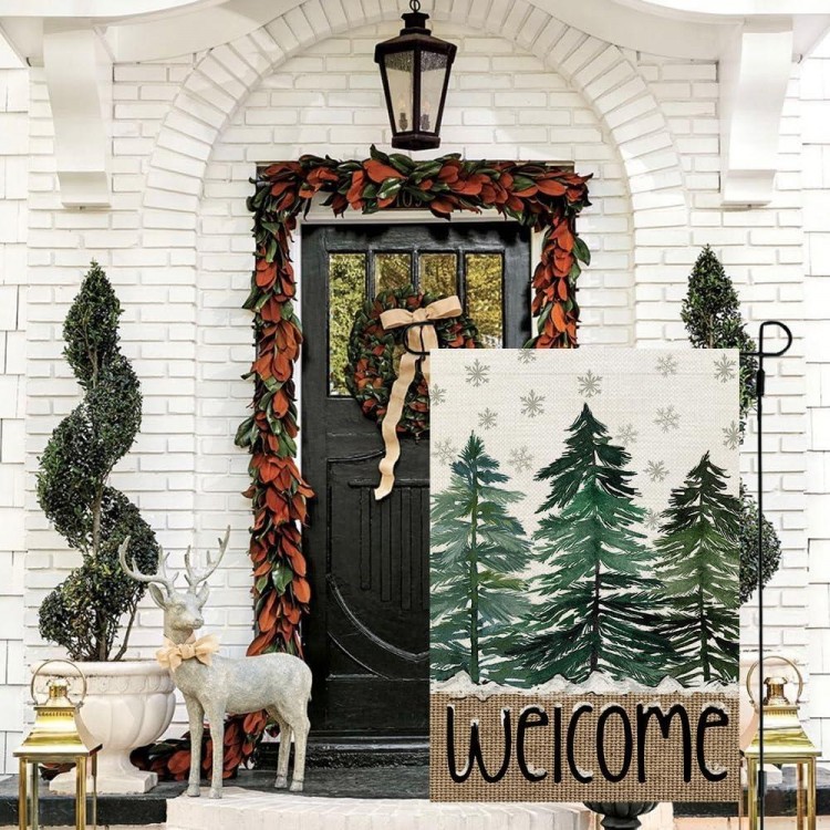 CROWNED BEAUTY Winter Garden Flag Double Sided Burlap for Welcome Holiday Yard Decoration