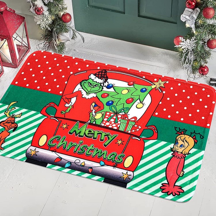 Cycllty Green Monster Christmas Decorations, Door Mat Indoor Outdoor