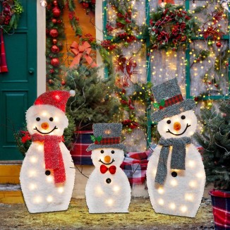 Joliyoou 2d Christmas Yard Decoration, Set Of 3 Pre-Lit Snowmen