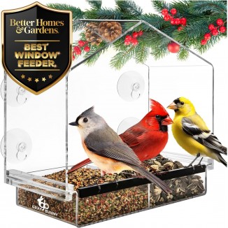 Window Bird Feeders for Outside - Bird Feeder with Drain Holes, Removable Tray