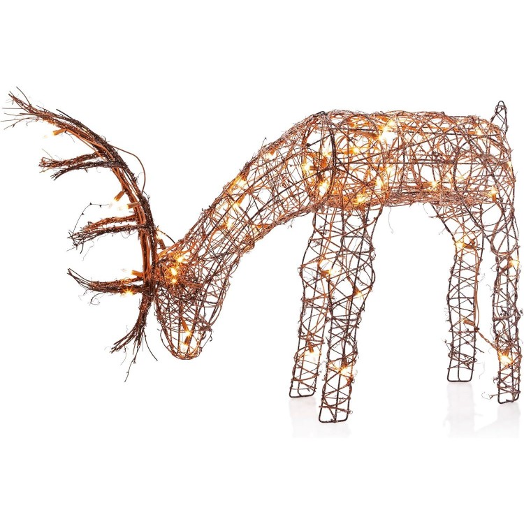 Alpine Corporation Grazing Rattan Reindeer Decoration with Warm White Lights