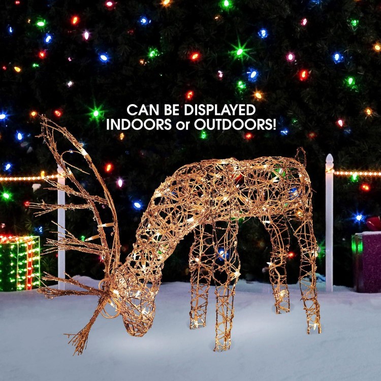 Alpine Corporation Grazing Rattan Reindeer Decoration with Warm White Lights