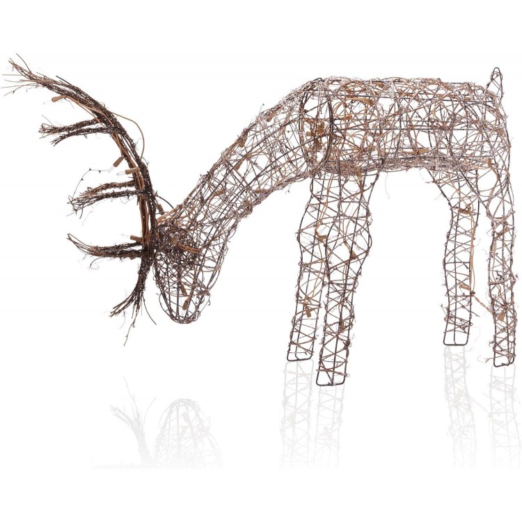 Alpine Corporation Grazing Rattan Reindeer Decoration with Warm White Lights