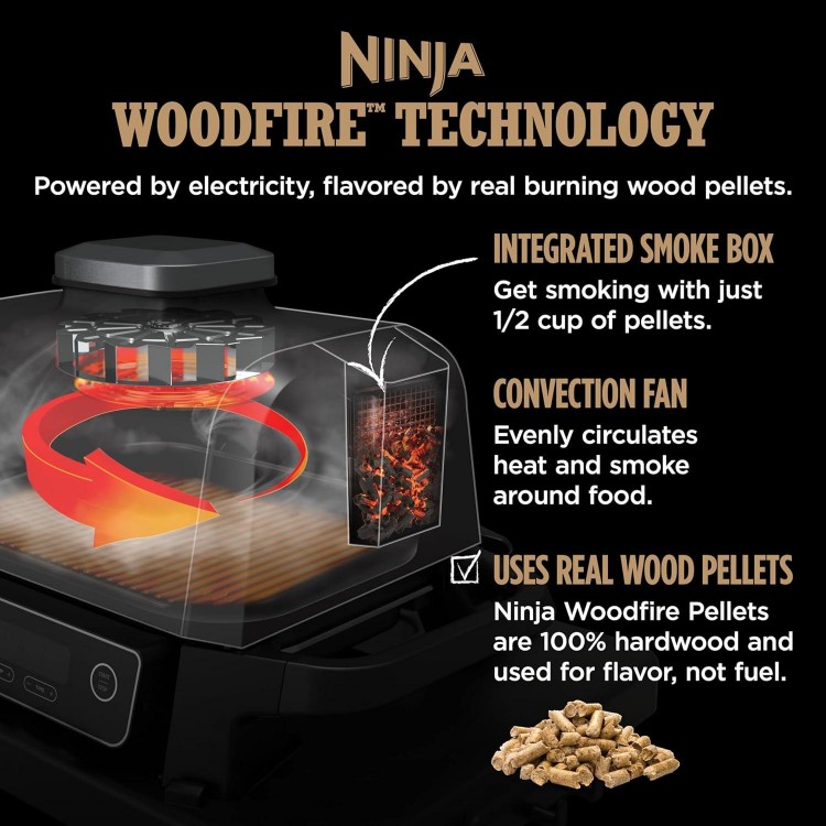 Ninja OG751BRN Woodfire Pro Outdoor Grill & Smoker with Built-In Thermometer, 7-in-1