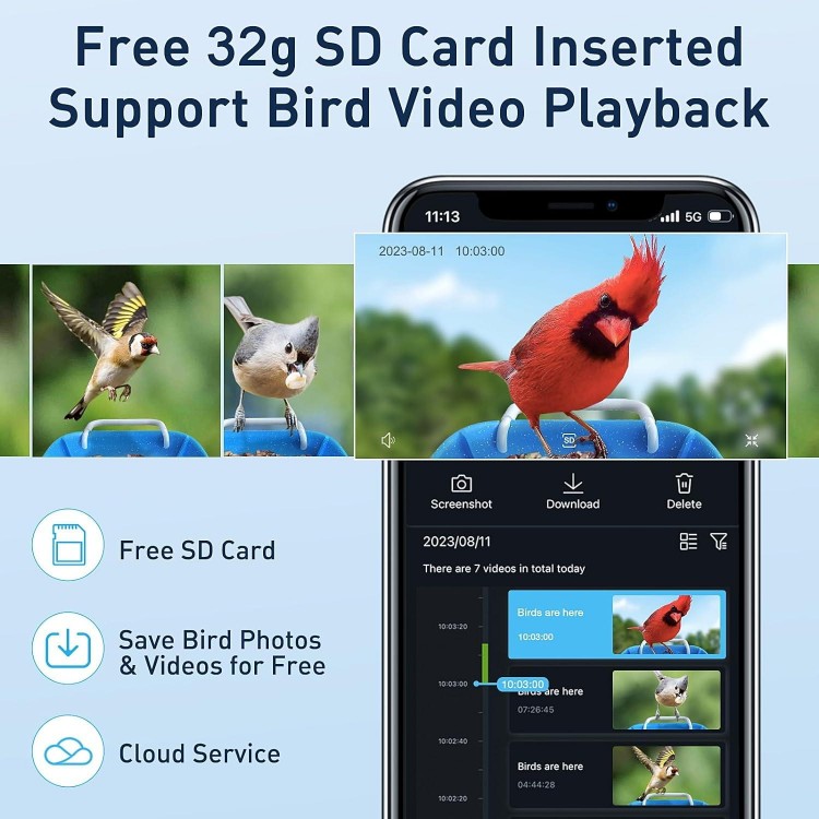 BirdDock Smart Bird Feeder with Camera, HD Visual Storage Feeders, Night Video Camera