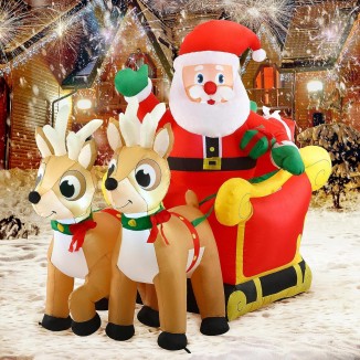 Joiedomi 6 FT Long Christmas Inflatable Santa on Sleigh with 2 Reindeer