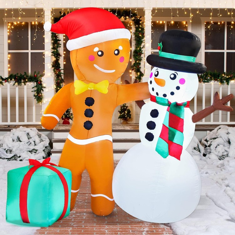 Joiedomi Christmas Inflatables Gingerbread Man & Snowman Decorations