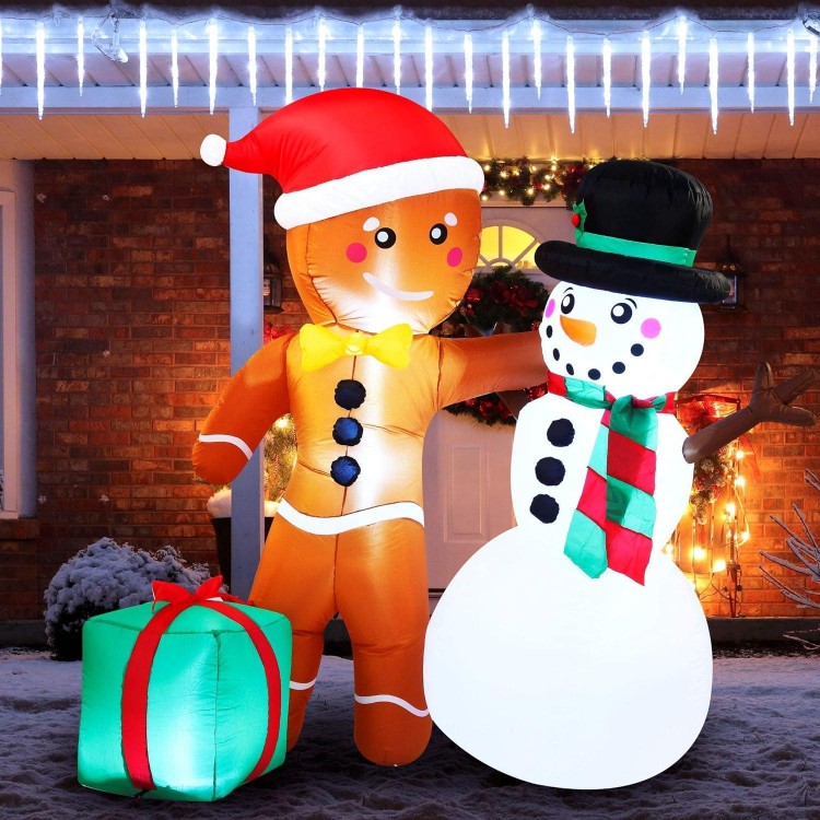 Joiedomi Christmas Inflatables Gingerbread Man & Snowman Decorations