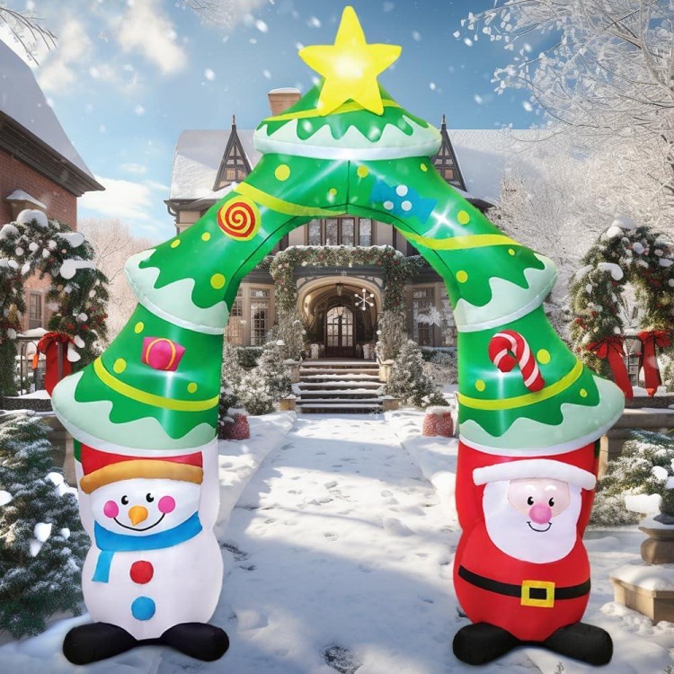 KOOY 9FT Giant Christmas Inflatable Archway with Santa/Snowman