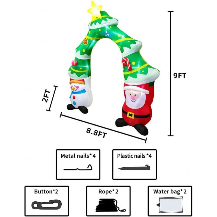 KOOY 9FT Giant Christmas Inflatable Archway with Santa/Snowman