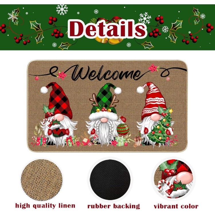 TREWAVE Christmas Welcome Decorative Doormat, Christmas Gnome Tomte Door Mat
