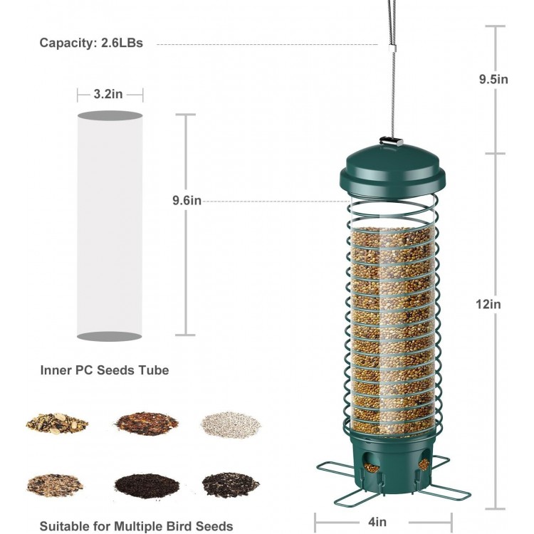 LCSEVEN Squirrel Proof Bird Feeders for Outdoors Hanging, Metal Wild Bird Seed Feeders