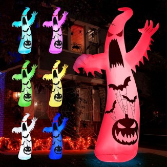 zukakii 12Ft Giant Halloween Inflatables Ghost with 7 Colors Changing Lights