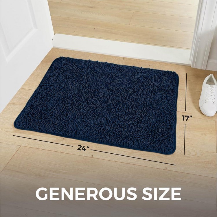 HOME GENIE Absorbent Soft Chenille Indoor Doormat, Rubber Backing