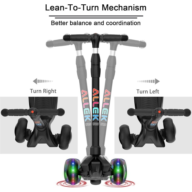 Allek Kick Scooter B03, 3 Wheeled Push Scooter Any Height Adjustable Handlebar