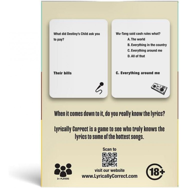 Lyrically Correct 90's and 2000's Hip Hop and R & B Trivia Card Game
