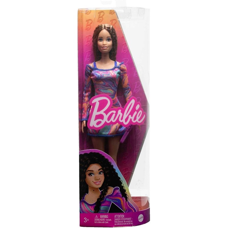 Barbie Fashionistas Doll , Rainbow Marble-Print Dress, Green Mules