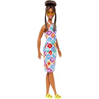 Barbie Fashionistas Doll , Wearing Colorful Crochet Halter Dress