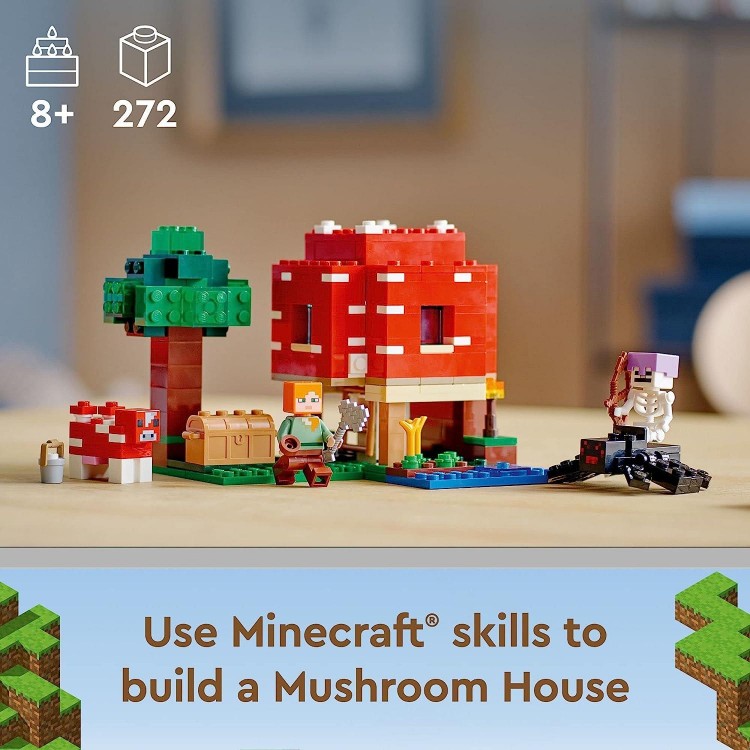 LEGO Minecraft The Mushroom House Set,Building Toy for Kids Age 8 Plus