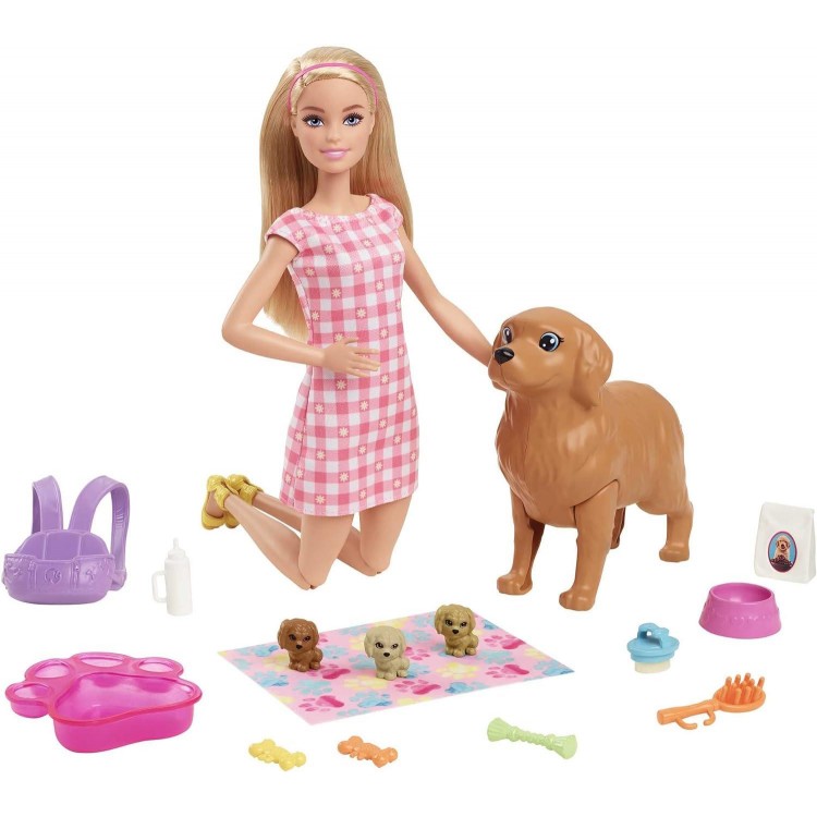 Barbie Doll and Accessories Playset with Blonde Doll, Mommy Dog