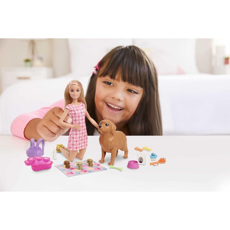 Barbie Doll and Accessories Playset with Blonde Doll, Mommy Dog