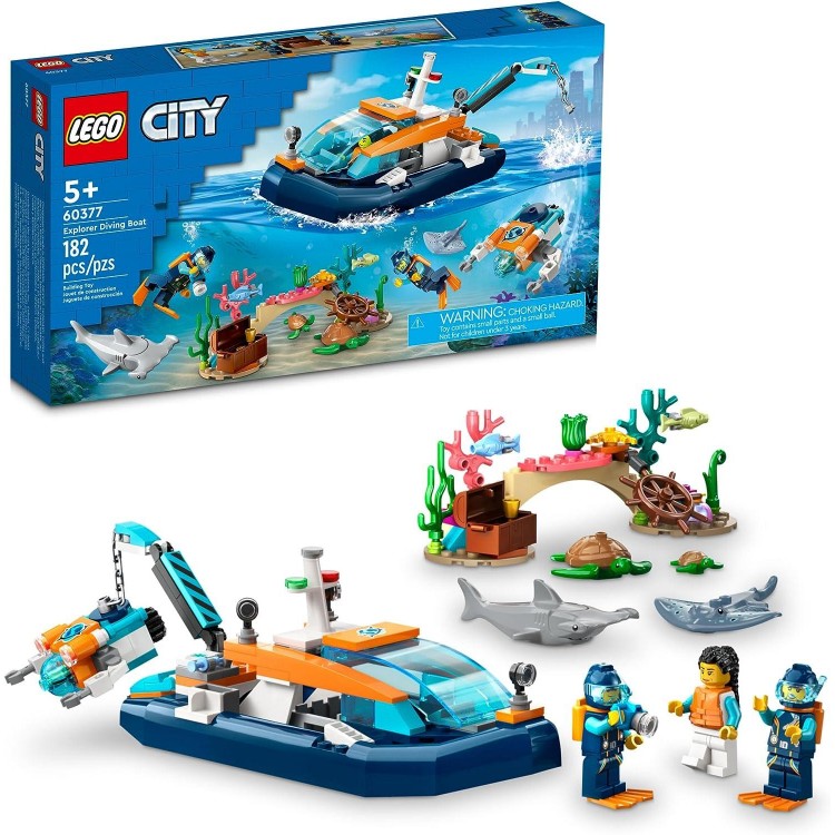 LEGO City Explorer Diving Boat 60377 Ocean Building Toy,Mini-Submarine