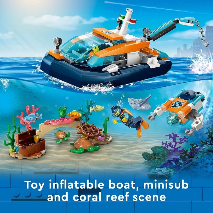 LEGO City Explorer Diving Boat 60377 Ocean Building Toy,Mini-Submarine