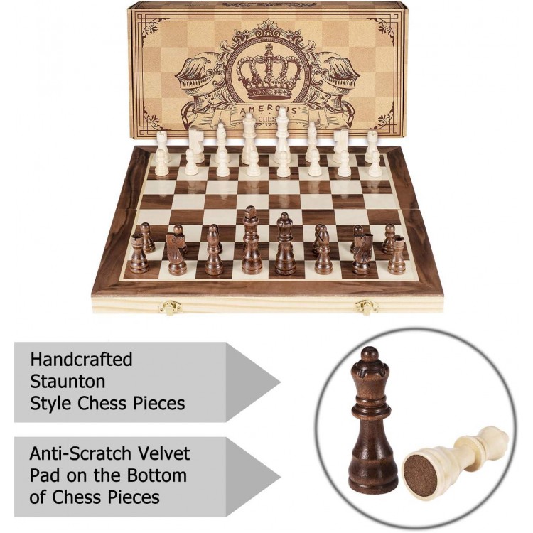 AMEROUS 15 Inches Magnetic Wooden Chess Set - 2 Extra Queens -6 up Age