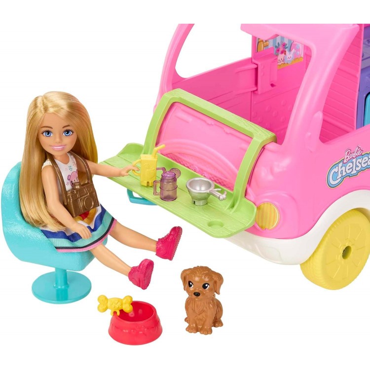 Barbie Camper, Chelsea 2-in-1 Playset with Small Doll, 2 Pets