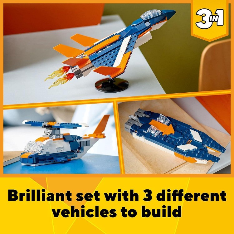LEGO 3 in 1 Supersonic Jet Plane Toy Set, Buildable Vehicle Models