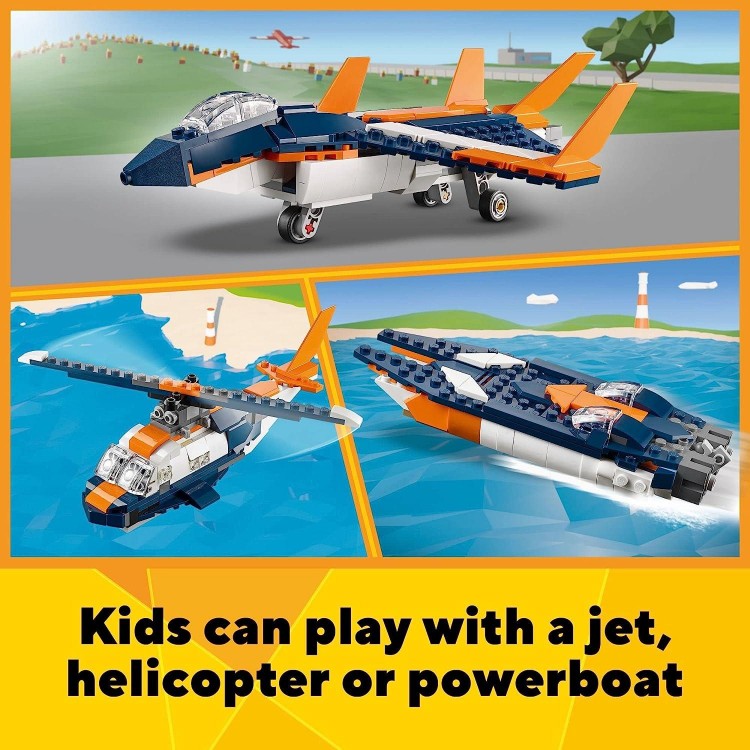 LEGO 3 in 1 Supersonic Jet Plane Toy Set, Buildable Vehicle Models