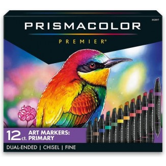 Prismacolor Premier Double-Ended Art Markers, Fine and Chisel Tip, 12 Pack