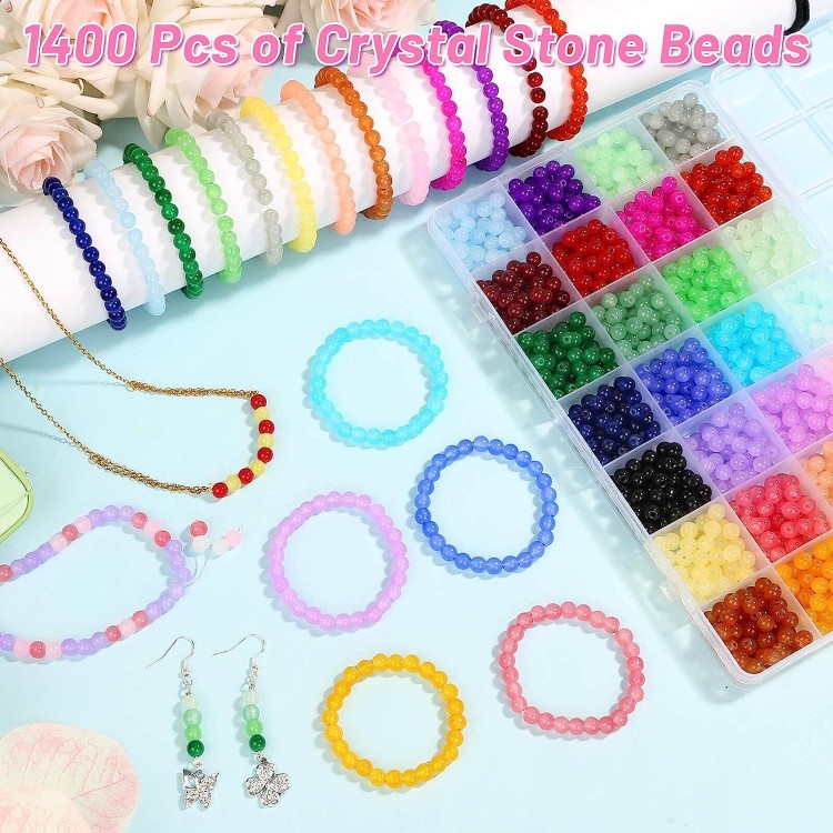 shynek 1400 Piecess 6mm Round Glass Beads for Jewelry Making