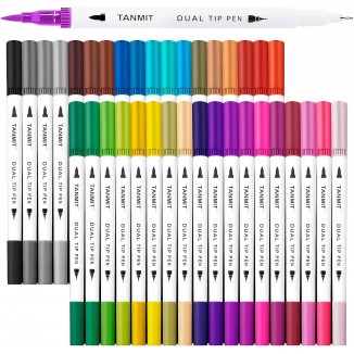 Tanmit Fine Tip Coloring Marker & Brush Pen Set