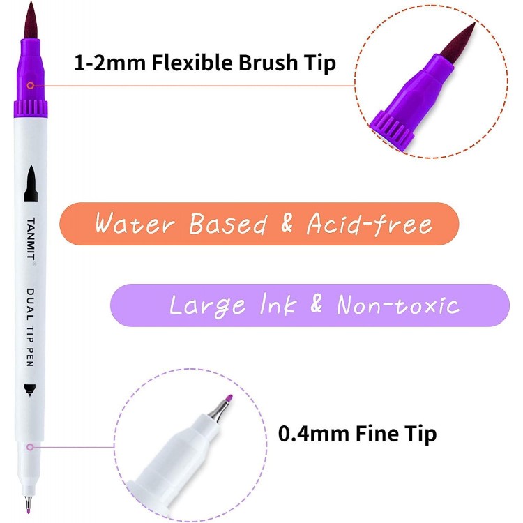 Tanmit Fine Tip Coloring Marker & Brush Pen Set