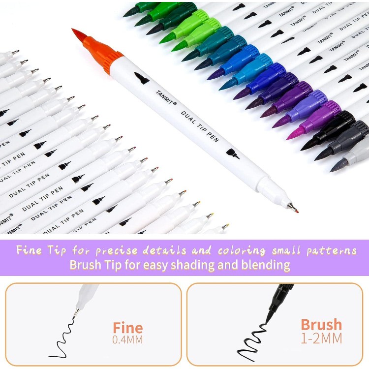 Tanmit Fine Tip Coloring Marker & Brush Pen Set
