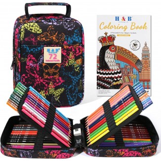 H & B Colored Pencils Set with Coloring Book, Eraser, and Sharpener