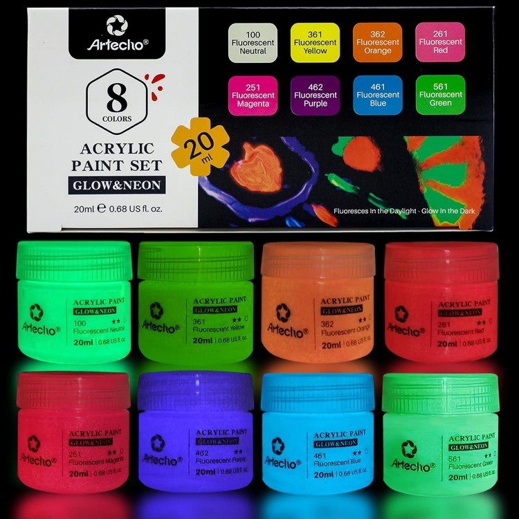 Artecho Glow in the Dark Paint - Acrylic Paint for Outdoor and Indoor Art Craft