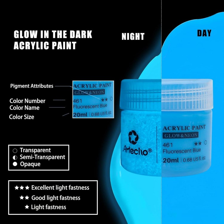 Artecho Glow in the Dark Paint - Acrylic Paint for Outdoor and Indoor Art Craft