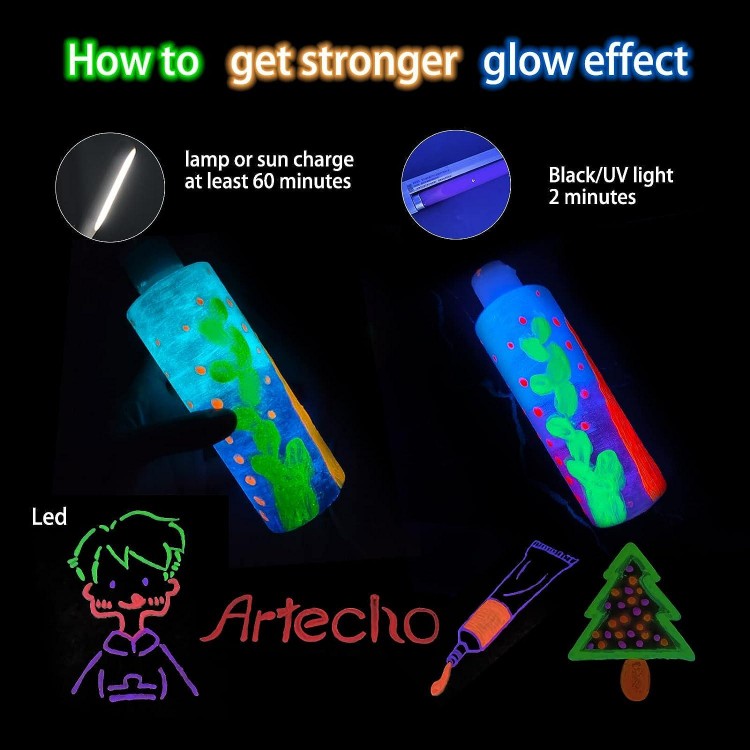 Artecho Glow in the Dark Paint - Acrylic Paint for Outdoor and Indoor Art Craft