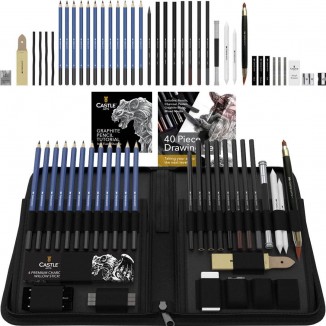 Castle Art Supplies 40 Piece Premium Drawing and Sketching Set With Tutorial