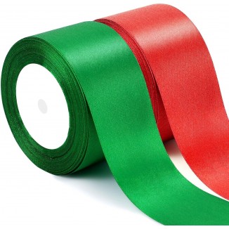 2 Rolls 50 Yard Christmas Ribbon, Double Faced Polyester Ribbon