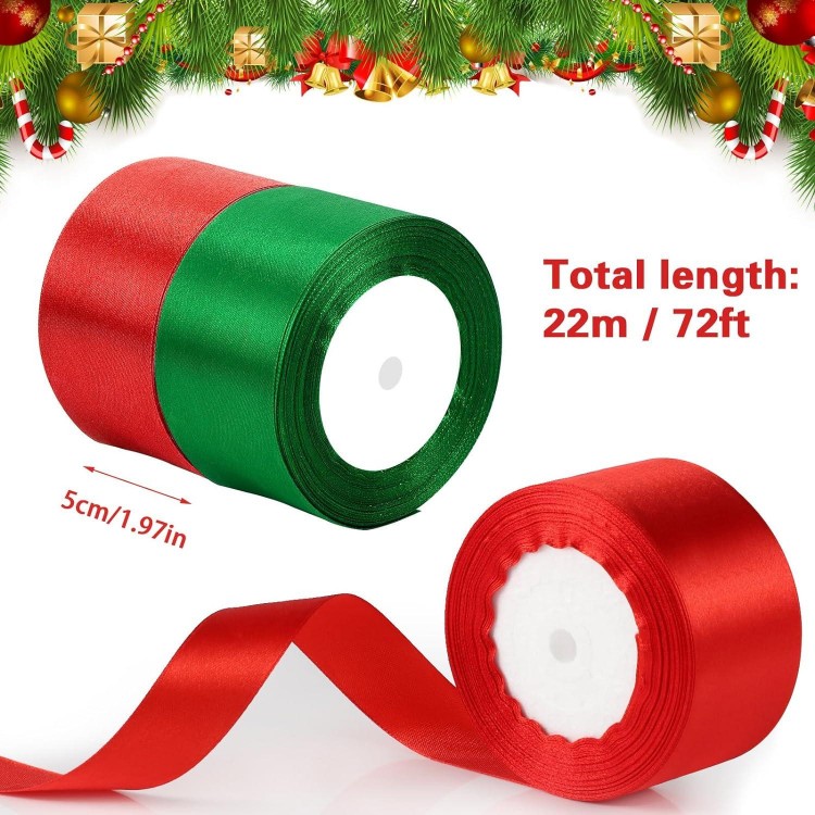2 Rolls 50 Yard Christmas Ribbon, Double Faced Polyester Ribbon