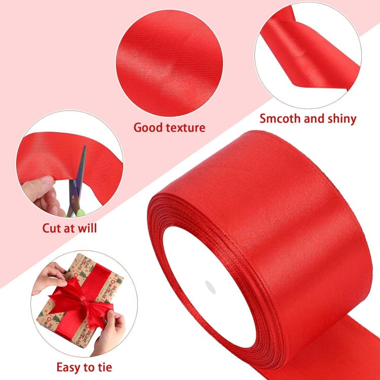 2 Rolls 50 Yard Christmas Ribbon, Double Faced Polyester Ribbon