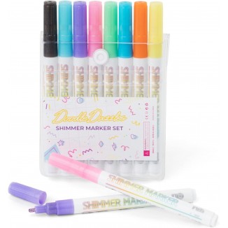 DoodleDazzles Shimmer Markers Set - Double Line Outliner Marker - Metallic Pens