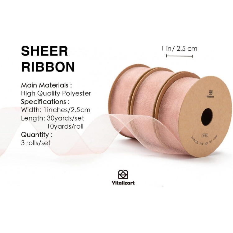 Vitalizart Ribbon Organza Sheer Ribbon 1 inch x 30Yd