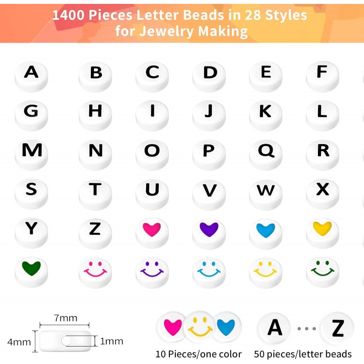 ARTDOT 1400 PCS Letter Beads, 28 Styles 