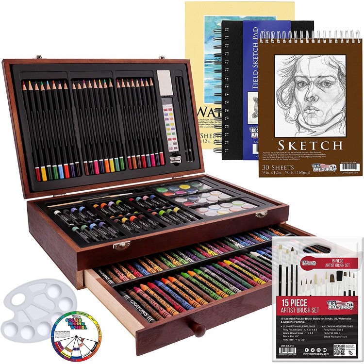 Art Supply Deluxe Mega Wood Box Art Painting and Drawing Set