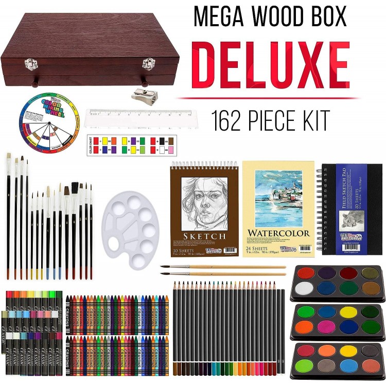 Art Supply Deluxe Mega Wood Box Art Painting and Drawing Set