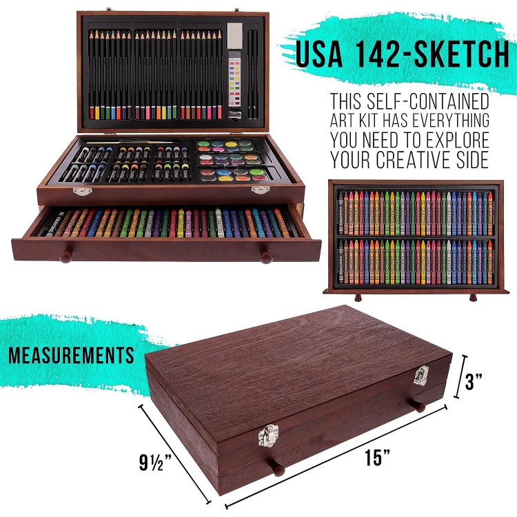 Art Supply Mega Wood Box Painting and Drawing Set in Storage Case